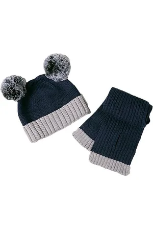 FabSeasons Kids Colourblocked Acrylic Beanie With Scarf