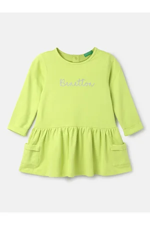 Benetton Girls Brand Logo Printed Cotton Drop Waist Dress