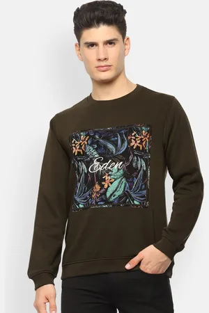 V Dot Men Brown Printed Sweatshirt