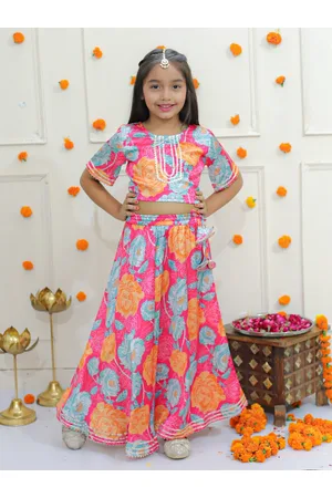 Ka-mee Girls Floral Printed Gotta Patti Ready to Wear Lehenga Choli
