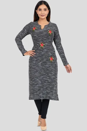 Elthia Floral Embroidered Straight Woolen Kurta