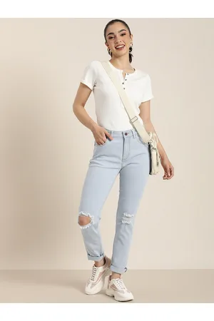 HERE&NOW Women Mid-Rise Slim Fit Mildly Distressed Stretchable Jeans