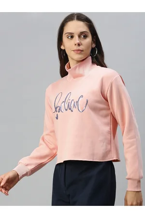 Campus Women Pink Sequined Pullover Sweatshirt