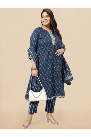Mirchi Fashion Plus Size Printed Pure Cotton Gotta Patti Kurta With Trousers & Dupatta