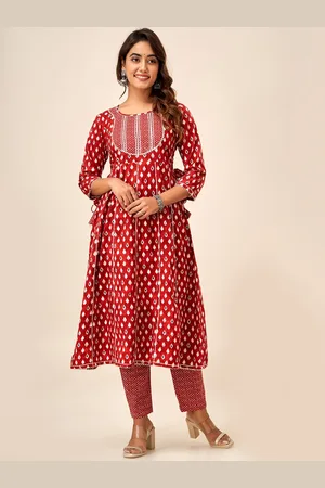HERE&NOW Ethnic Motifs Printed Cotton Anarkali Kurta