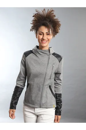 Campus Women Grey Windcheater Crop Cotton Bomber Jacket