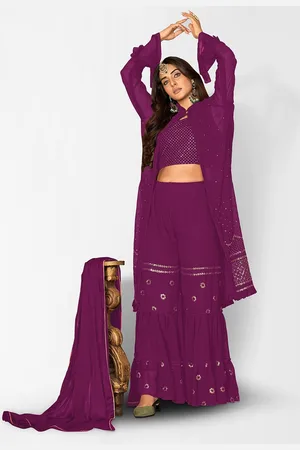 Divine International Trading Co Floral Embroidered Sequinned Semi-Stitched Dress Material