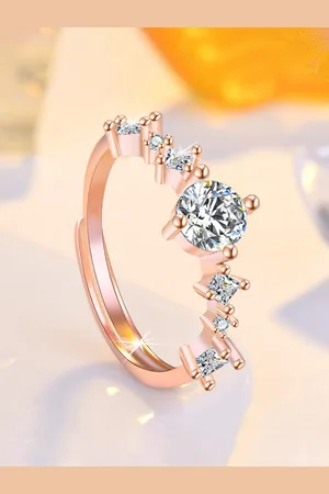 Jewels Galaxy Rose Gold-Plated American Diamond-Studded Adjustable Finger Ring
