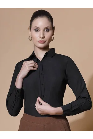 DressBerry Black Slim Fit Spread Collar Formal Shirt
