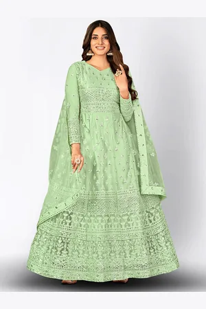 Divine International Trading Co Green Embroidered Sequined Semi-Stitched Dress Material