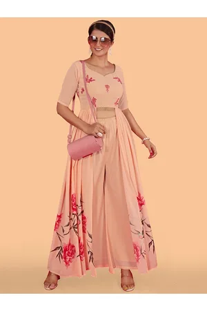 CHANSI Floral Embroidered Gathered Anarkali Kurta with Palazzos