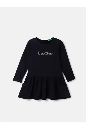 Benetton Girls Brand Logo Printed Cotton Drop Waist Dress