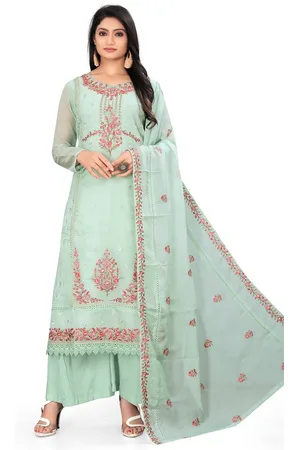 Stylee Lifestyle Floral Embroidered Organza Unstitched Dress Material