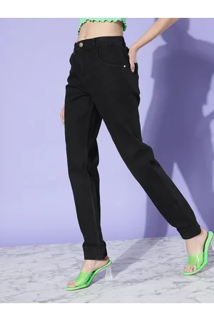 Kook N Keech Women Jet Black Jogger Fit Stretchable Vacay Chill Graphic High Jeans