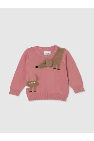 Max Collection Girls Animal Applique Woollen Round Neck Long Sleeves Pullover Sweaters