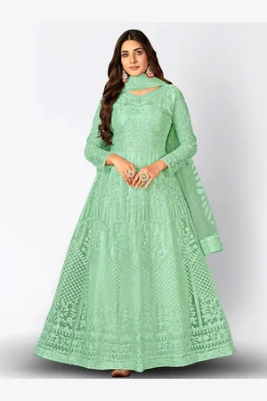 Divine International Trading Co Green Embroidered Thread Work Semi-Stitched Dress Material