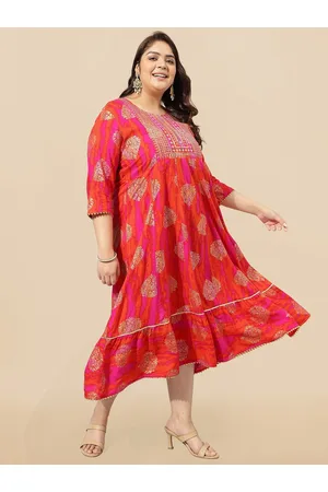 Mirchi Fashion Plus Size Pink Ethnic Motifs Printed Embellished Empire Ethnic Dress