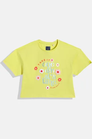 Allen Solly Girls Typography Printed Pure Cotton Applique T-shirt