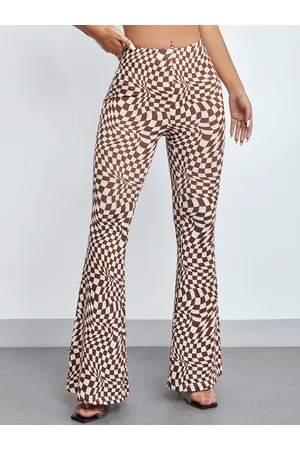 BAESD Women Checked Slim Fit Smart Wrinkle Free Bootcut Trousers