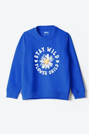 M&H Girls Typography Printed Ribbed Cotton Sweatshirt