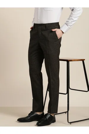 Buy Men Brown Slim Fit Check Flat Front Formal Trousers Online - 747915 |  Louis Philippe