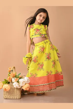 LilPicks Girls Floral Printed Gotta Patti Lehenga & Blouse With Dupatta