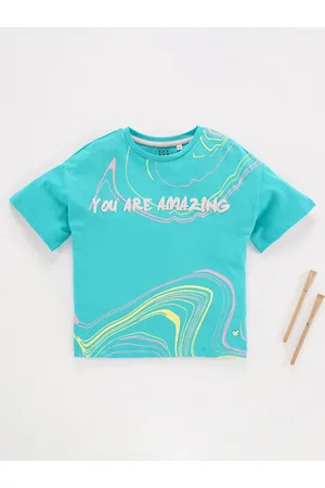 Ed-a-Mamma Girls Typography Printed Pure Cotton Oversized T-Shirt