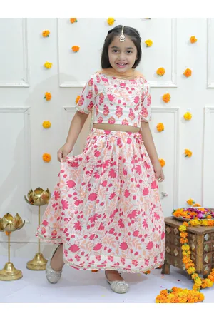Ka-mee Girls Floral Printed Gotta Patti Cotton Ready to Wear Lehenga & Blouse With Dupatta