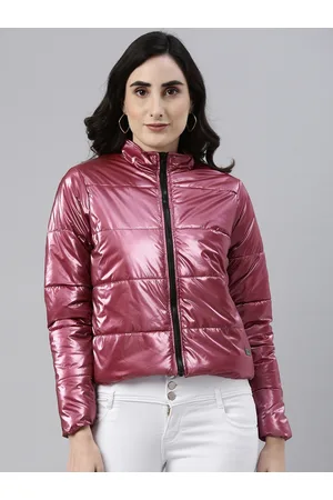 Campus Women Red Solid Windcheater Outdoor Puffer Jacket