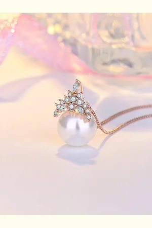 Jewels Galaxy Rose Gold-Plated American Diamond Studded Crown Design Pendant With Chain