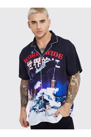 Boohoo Oversized Drop Shoulder Revere Worldwide Printed Casual Shirt