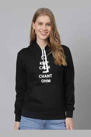 Campus Women Black & White Printed Hooded Sweatshirt