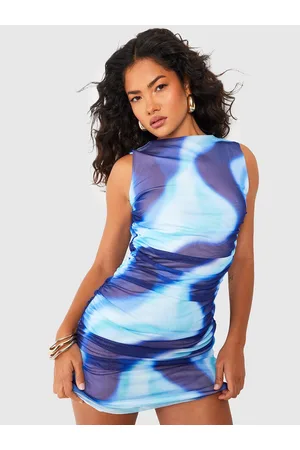 Boohoo Abstract Mesh Ruched Mini Dress