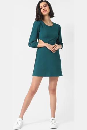 Campus Teal Crepe A-Line Mini Dress