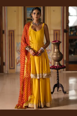 anayna Women Pleated Gotta Patti Kurta with Skirt & With Dupatta