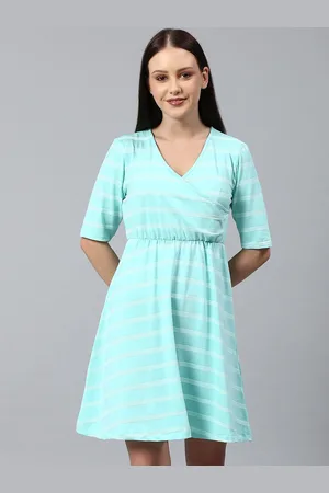 Campus Turquoise Blue Striped Dress