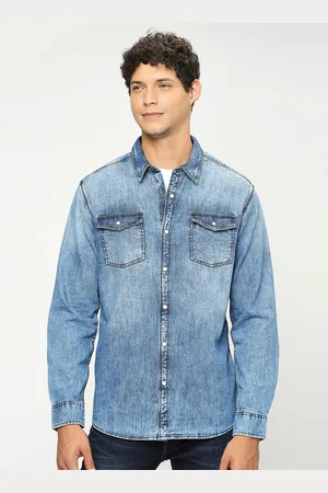 Pepe Jeans Spread Collar Long Sleeve Pocket Detail Faded Cotton Casual Shirt