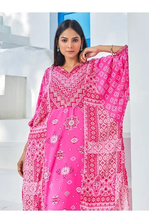 Biba Bandhani Printed Round Neck Puff Sleeves Kurta with Palazzos