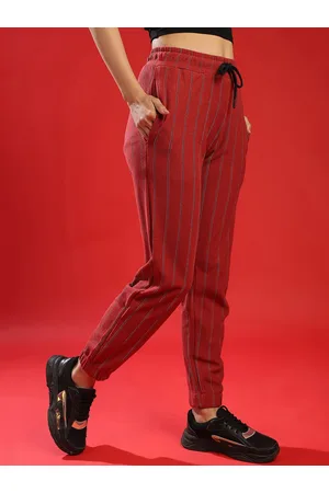 Campus Women Red & Black Striped Cotton Joggers