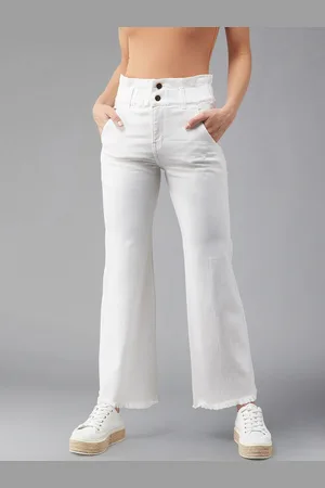 BAESD Women Wide Leg High-Rise Clean Look Frayed Stretchable Jeans