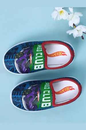 Kidsville Boys Hot Wheels Printed Textile Slip-On Sneakers