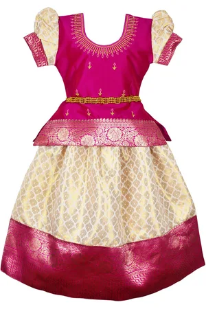 Amirtha Fashion Girls Embroidered Puffed Sleeves Ready to Wear Lehenga Choli