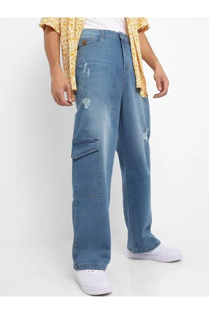 Campus Men Smart Wide Leg Low Distress Light Fade Cotton Jeans