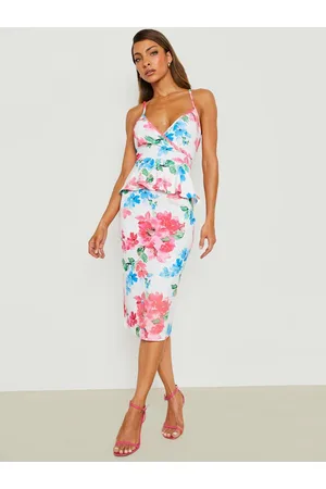 Boohoo Floral Print Peplum Midi Dress