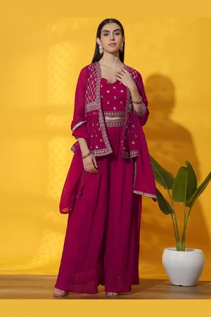 Chhabra 555 Embroidered Detail Top Palazzo & Dupatta With Jacket