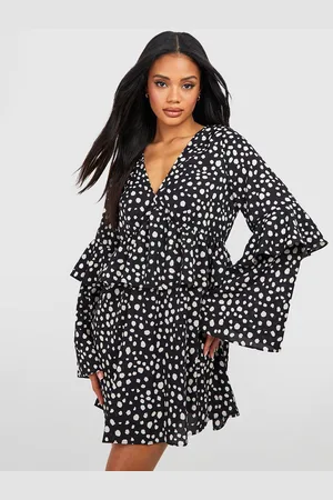 Boohoo Leopard Print Flared Sleeve Ruffled Detail A-Line Dress