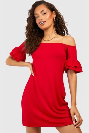 Boohoo Off-Shoulder Bell Sleeve A-Line Dress