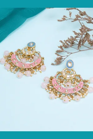 karatcart Pink & Gold-Plated Classic Chandbalis Earrings