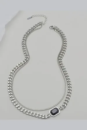 FIMBUL Silver-Plated Gem Double Layers Chain Necklaces