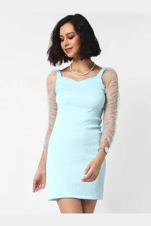 Campus Women Blue Solid Crepe Sheath Mini Dress